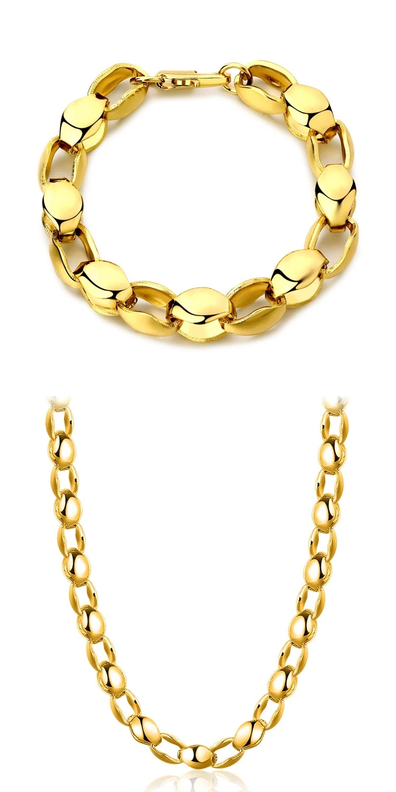 

OMHXZJ Wholesale Personality Fashion Man Party Wedding Gift Gold Thick Chain 18KT Gold Bracelet+Necklace Jewelry Set SE39
