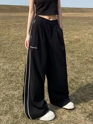 Zoki-pantalones de pierna ancha con estampado de letras para mujer, pantalones de chándal de gran tamaño, a rayas, estilo Retro americano, Harajuku, Bf, a la moda, de cintura alta, combinan con todo