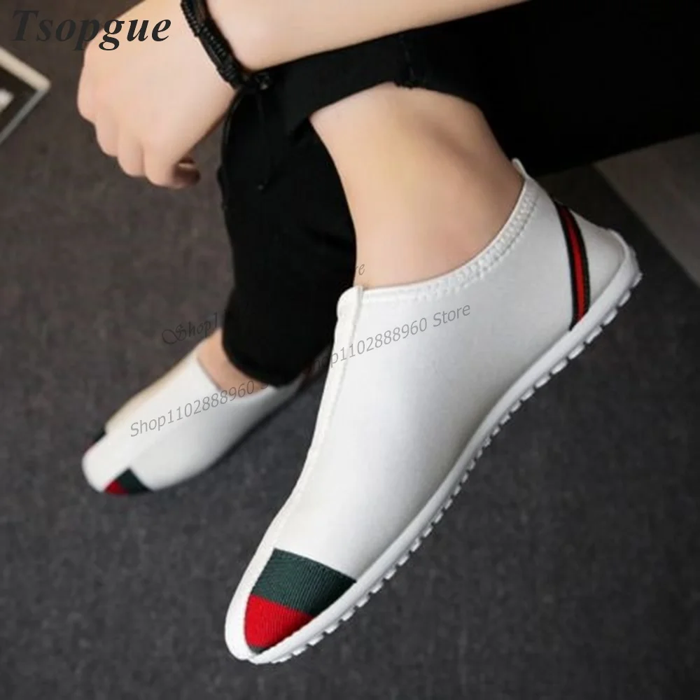 

White Matte Leather Zipper Decor Men's Pumps Men Shoes Slip-On Flat With Runway Casual Party Shoes 2023 Fashion Zapatillas Muje