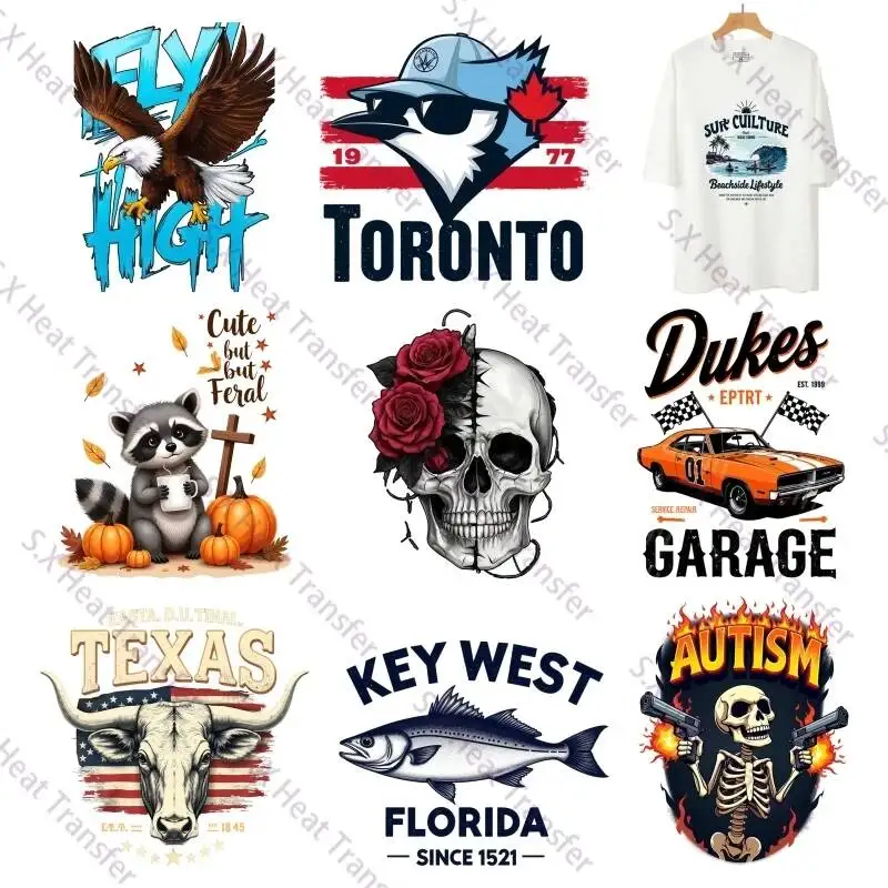 25cm Skeleton Racing Eagle Heat Transfer Sticker Fashion Punk Hot Press Printing Sticker T-shirt Hoodie Decoration DIY Men&Women