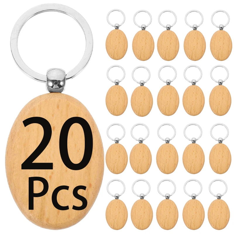 20Pcs Wooden Keychain Blanks Unfinished Wood Key Tags for DIY Gift Craft Accessories