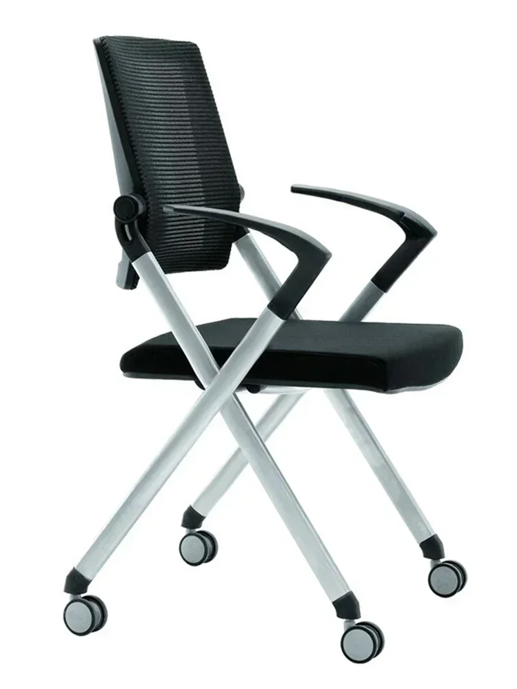 Folding training chair with wheels, conference  with four legs