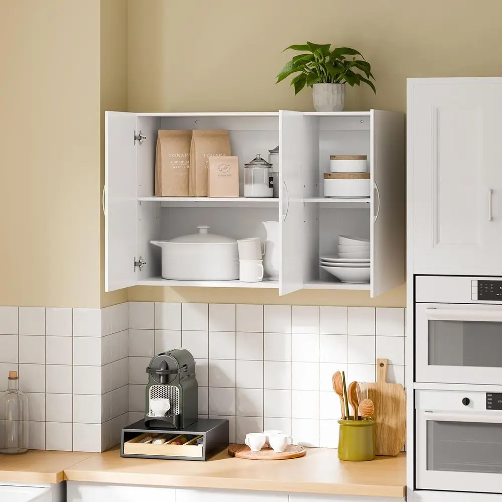 Laundry Room Wall Cabinet, Medicine & Kitchen Storage, Adjustable Shelf Cabinet, White view 2