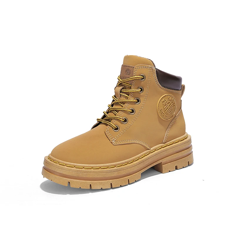 Classic Teens Leather Shoes Outdoor Children Ankle Boots Solid Color Girls Boys Sneakers Thick Rubber Damping Sole Yellow Boots