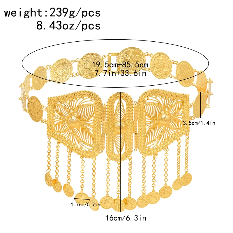 Golden Afghan Body Chains For Women Gypsy Coin Tassel Statement Bohemian Waist Chains Ethnic Hollow Charms Belly Chains Female