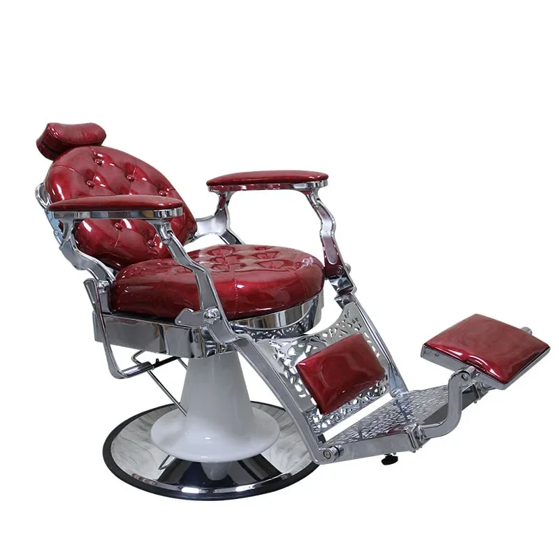 Hair Salon Beauty Furniture Hairdressing Barbershop Application Reclining Red Vintage Chrome Barber Chairs