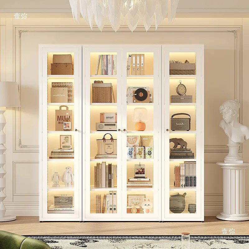 French Bookcase Living Room Display Cabinet Glass Figure Cabinet Pain Cabinet Steel Student Household Bookshelf Shelf Storage Ra