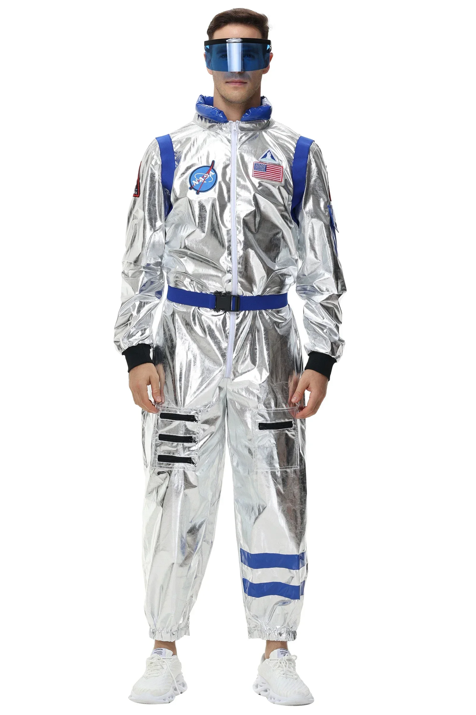 Costume d'astronome en argent pour hommes et femmes, combinaisons de couple, imbibé d'espace, cosplay adulte, olympiques d'Halloween