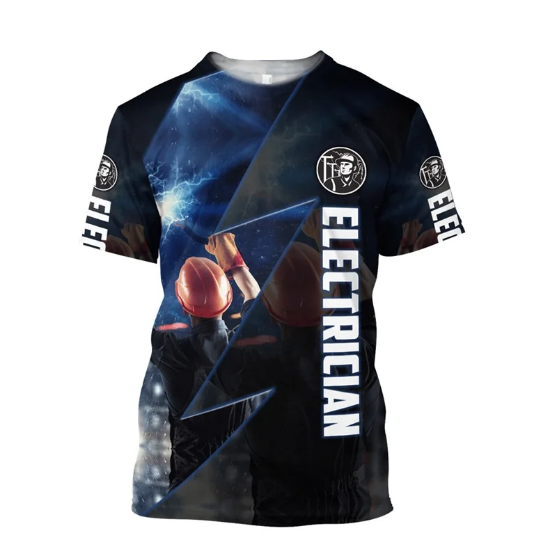 

Мужская футболка с рисунком электрика, летние футболки с короткими рукавами и круглым вырезом, одежда, мужские футболки для косплея, уличная одежда