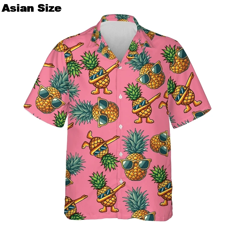 Hawaiian Men's Shirt Funny Fruit Banana Pineapple 3D Printing Tee Summer Casual Blouse Lapel Short Sleeves Oversized Shirts Top