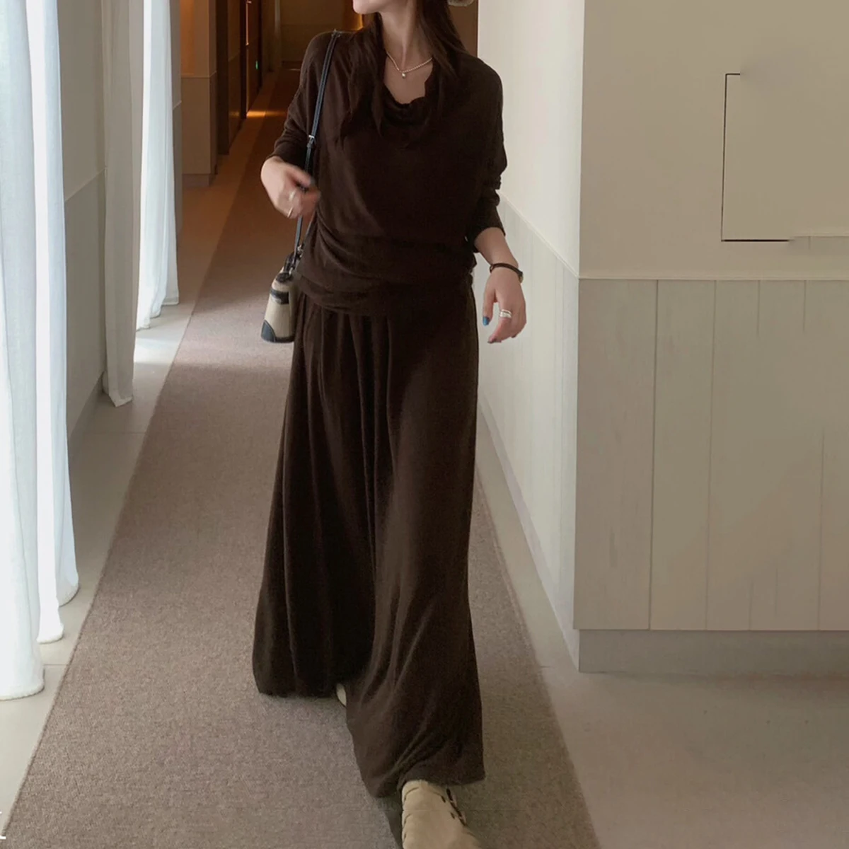 KWTX Women’s Linen Knit Two Piece Set Oversized Solid Color Top and Skirt Casual Minimalist Belted Round Neck Comfy  Fall 2025