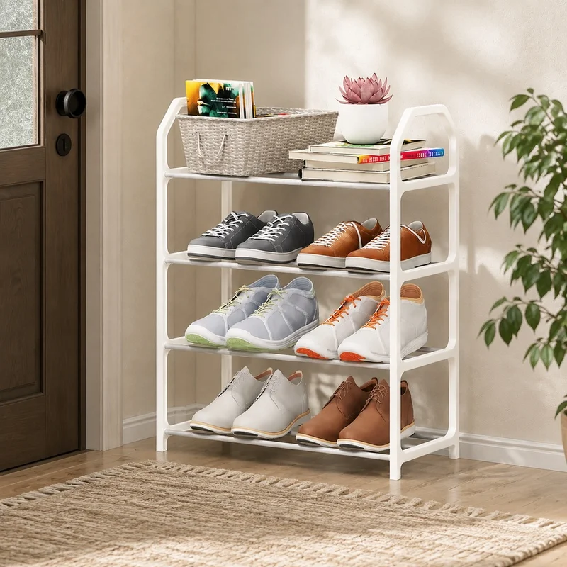 Space-Saving 4-Level Shoe Rack Featuring Durable Trapezoid Design for Living Area Organization