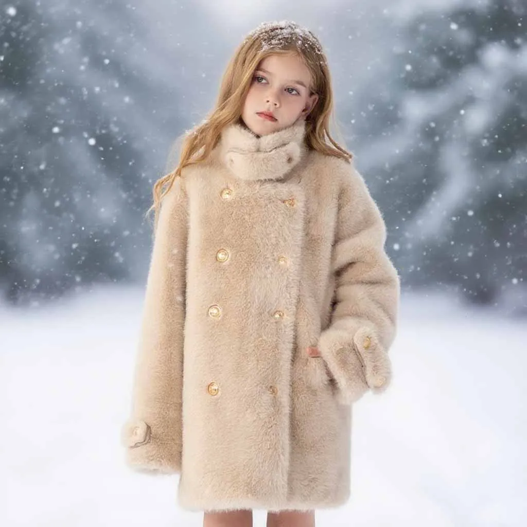CChildren's Fur Coat Winter New Item Girls Parker Coat High-Quality Imitation Mink Fur Coat Long Kids Clothes Autumn Warm Jacket