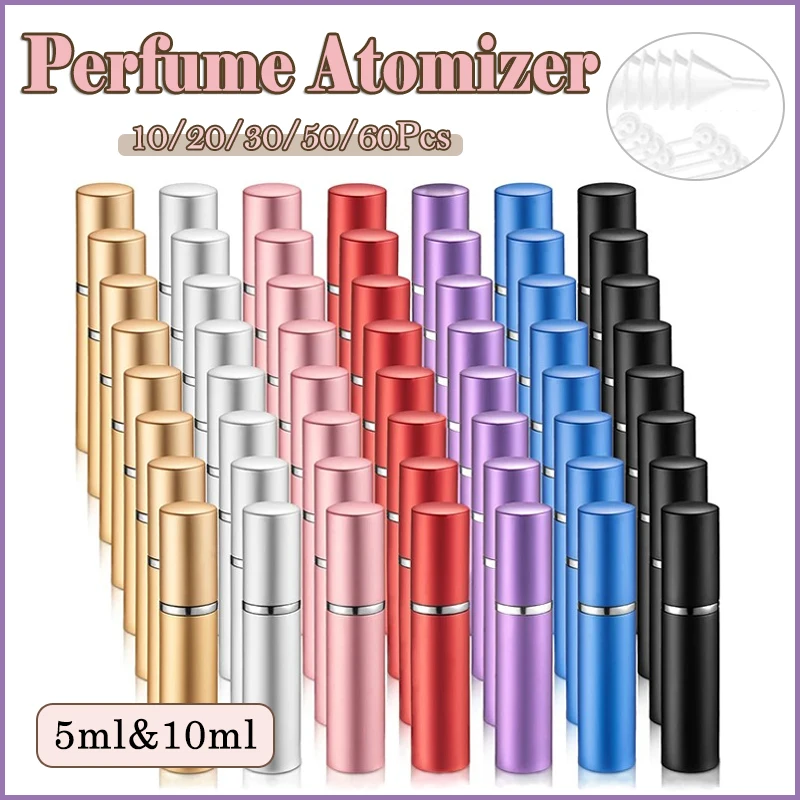 Atomizador de Perfume Recargable de Viaje de 5/10 ml, 10-60 Piezas, Botella de Spray de Perfume Portátil de Aluminio, Atomizador de Fragancia Vacío