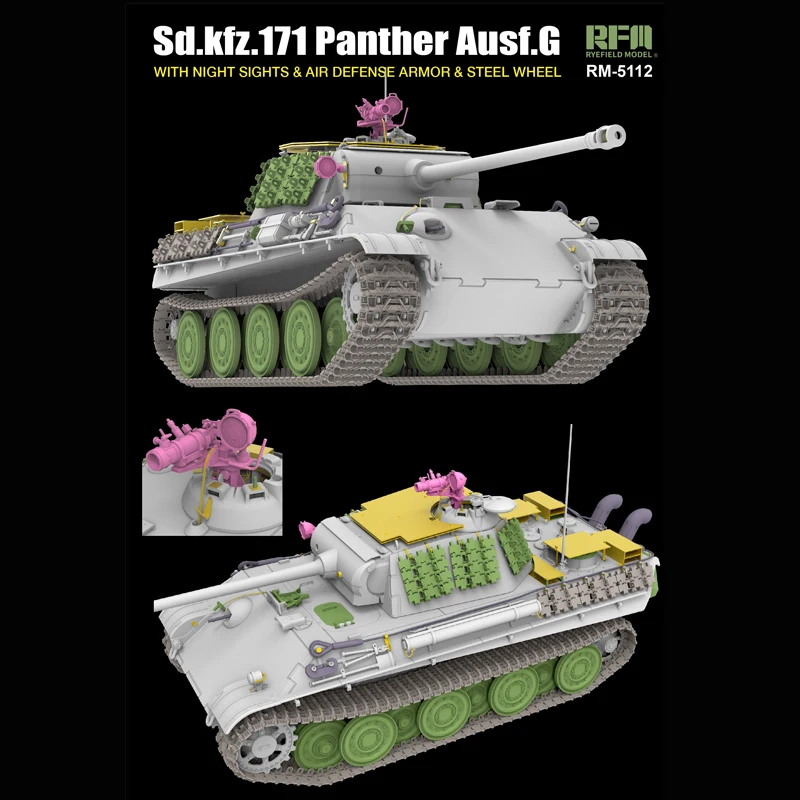 1-35-scale-rfm-model-rm-5112-sdkfz171panther-ausfg-with-night-sights-air-defense-armor-steel-wheel-model-kit