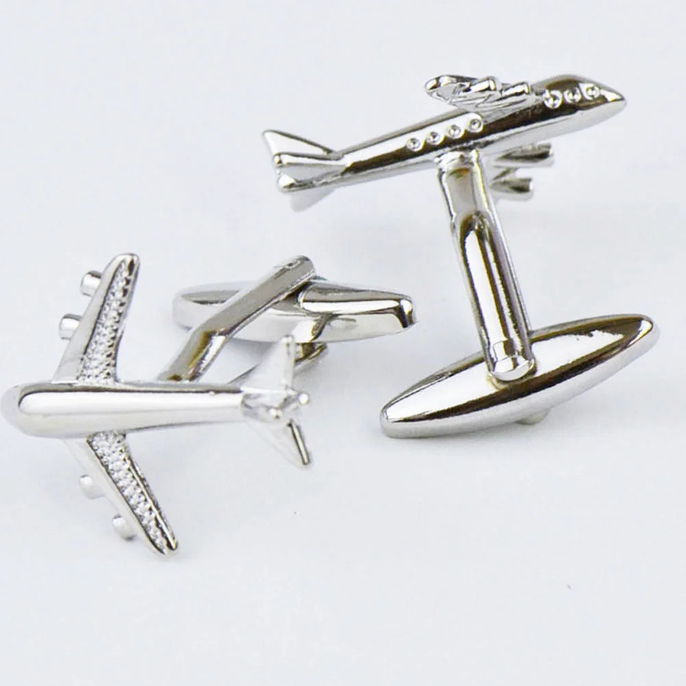 Fighter Cuff Pins Button Covers for Men Shirts Metal Links Suit Airplane Modeling Cufflinks Silver Studs Man