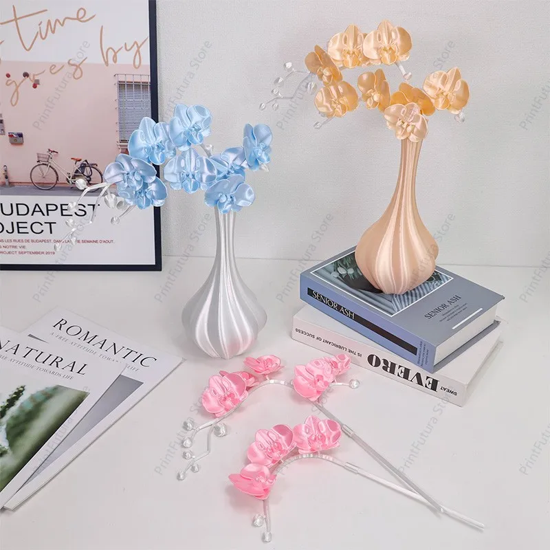 3D Printed Flower Tulip Lily Phalaenopsis Orchid Simulation Flower Desktop Ornament, Creative Home Room Table Decor Vase Gift