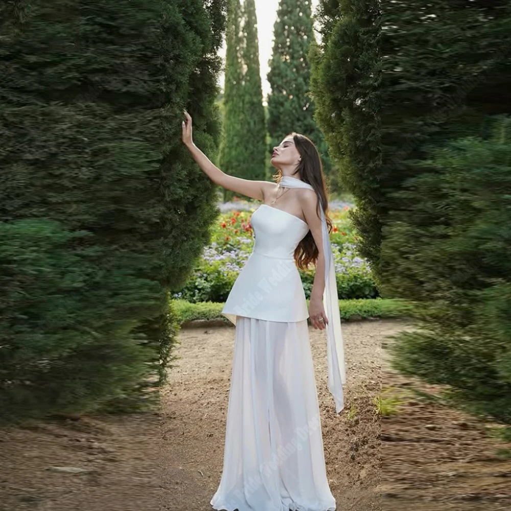 

Sexy Strapless Sleeveless Women Wedding Dresses Charming A-Line Bridal Gowns Mopping Length Banquet Vestidos De Novia Customized