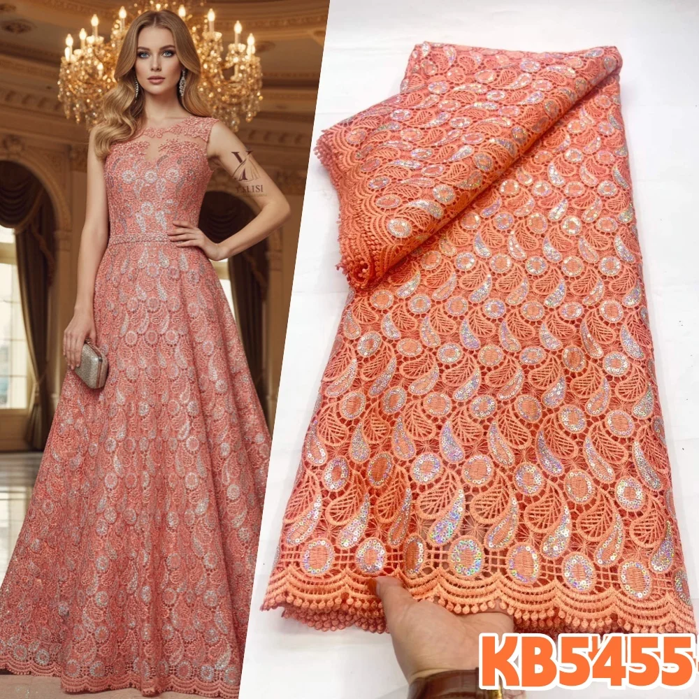 

Sequins Fabrics White Water Souble Sequins Lace Fabric African Sewing Trim French Mesh With Sequence for Wedding Dress KB5455