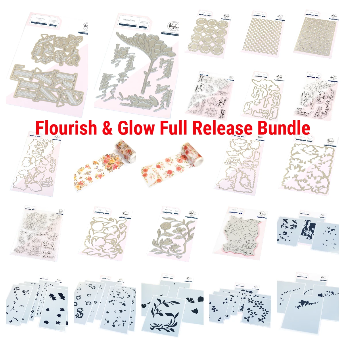 

New Peony Glow Blooms Washi Bundle Press Plate Metal Cutting Dies Clear Stamps Stencil DIY Scrapbooking Paper Card Embossing