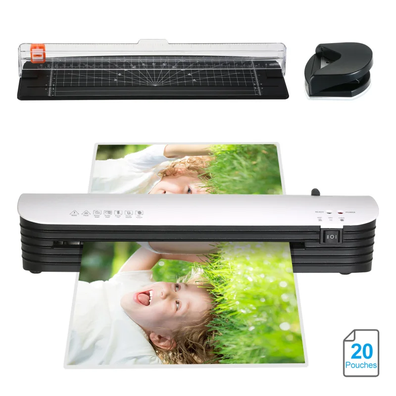 SL299 Laminator Machine Set A4 Size Hot and Cold Lamination 2 Roller System with 20 Laminating Pouches Paper Cutter Corner