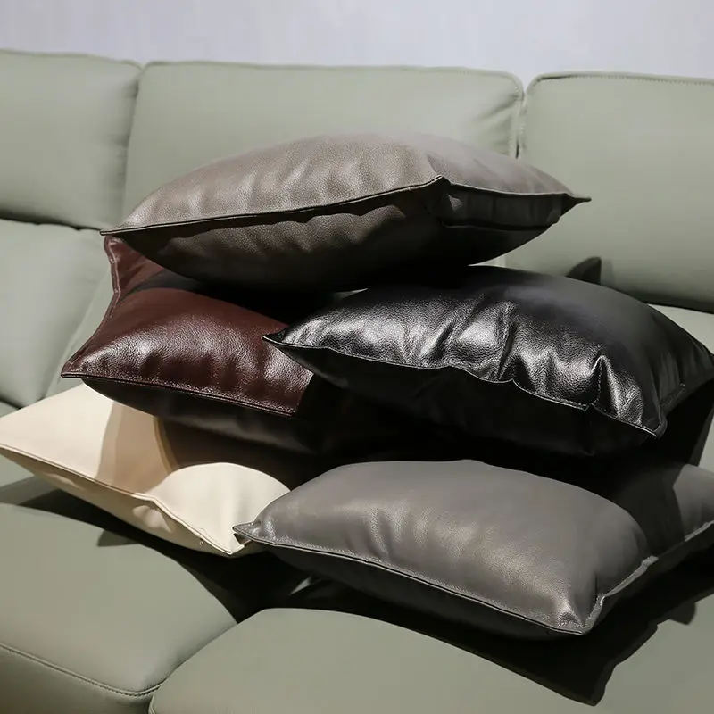 Upscale Nano Breathing Leather Multi color Lychee Pattern PU Throw Pillow Cushion Nordic Simple Style Sofa Light Luxury