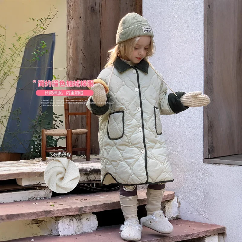 

Korean Boys and Girls Jacket Fleece Cotton Coat Winter New Baby Stylish Loose Versatile Warm Mid-Length Cotton Jacket