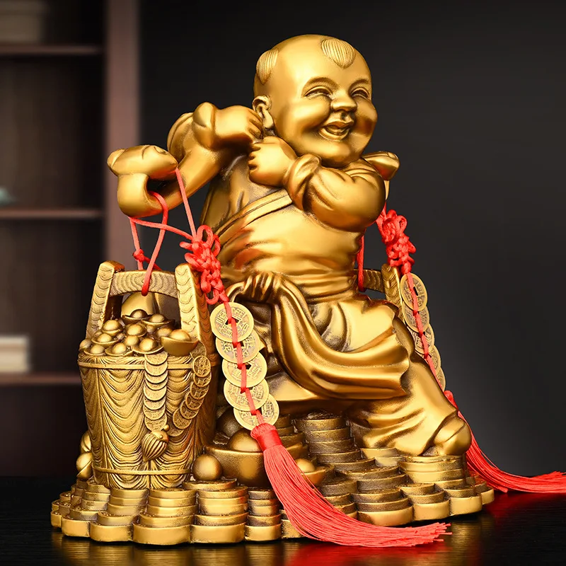 Pure copper fortune-bringing child figurine, a lucky charm to attract wealth, a benevolent child figurine for home decor, suitab