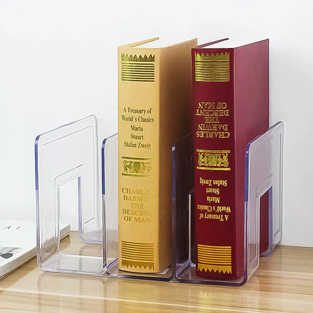 

4 Grid Clear Acrylic Bookends Transparent Bookshelf Elegant Book Stand for Office School Desk Book Holder Organizer
