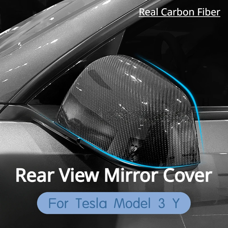 For Tesla Model 3 Y Rear View Mirror Cover Real Dry Carbon Fiber 3K 240G Handmade Side Rearview Shell Car Accessories 2017-2023