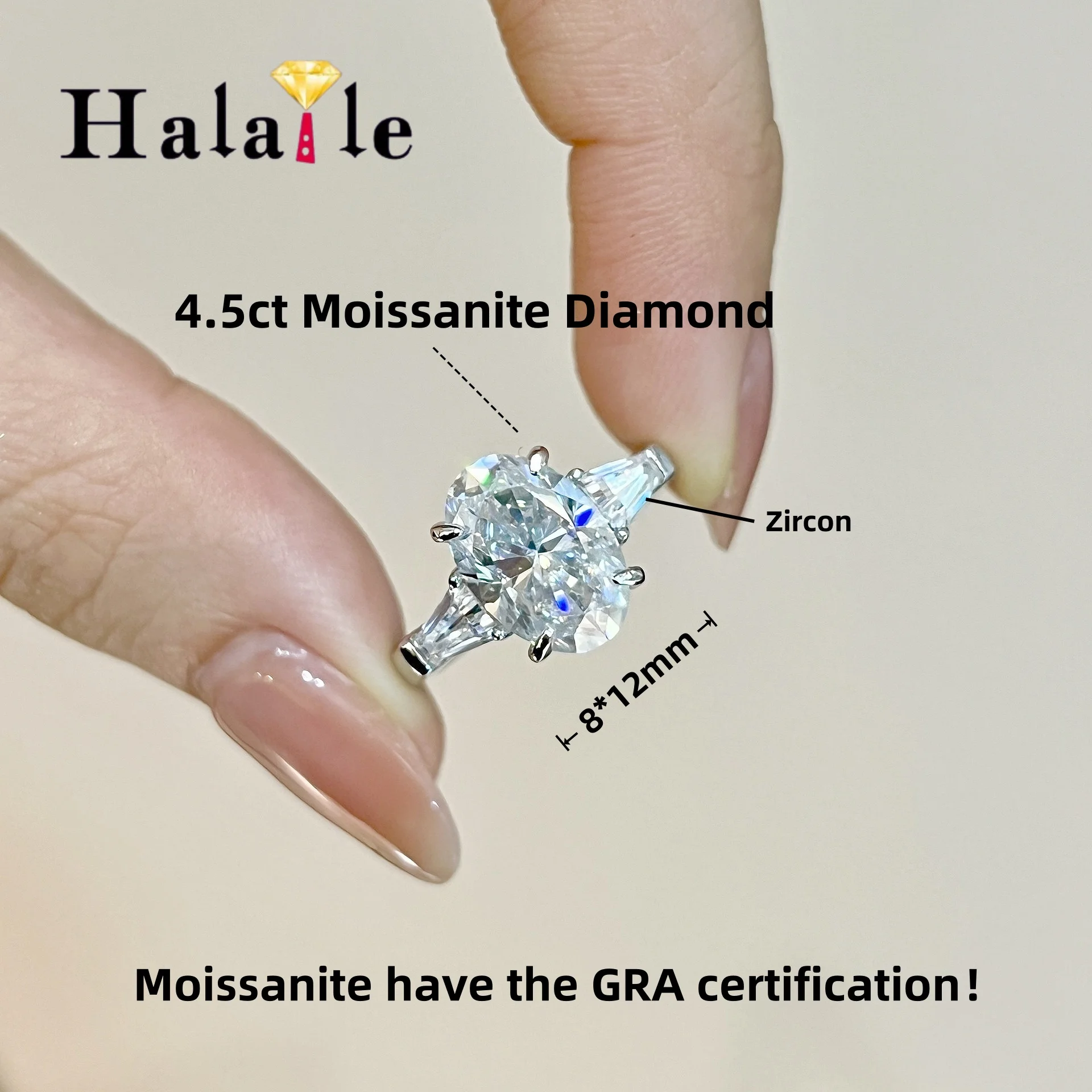 

Кольца Halaile 4,5 карата 8*12 мм с муассанитом/цирконом и бриллиантами овальной огранки для женщин, серебро S925, свадебные ювелирные изделия, роскошный подарок