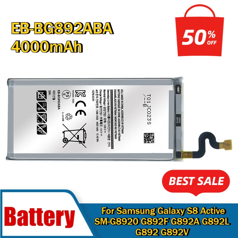 

High Capacity EB-BG892ABA 4000mAh Replaceable Phone Battery For Samsung Galaxy S8 Active SM-G8920 G892F G892A G892L G892 G892V