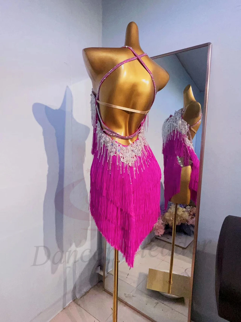 Latin Dance Costume AB Stone Female Adult Children High-End Customized Heavy Industry Tassel Black Pool Samba Performance Dress - Image 2