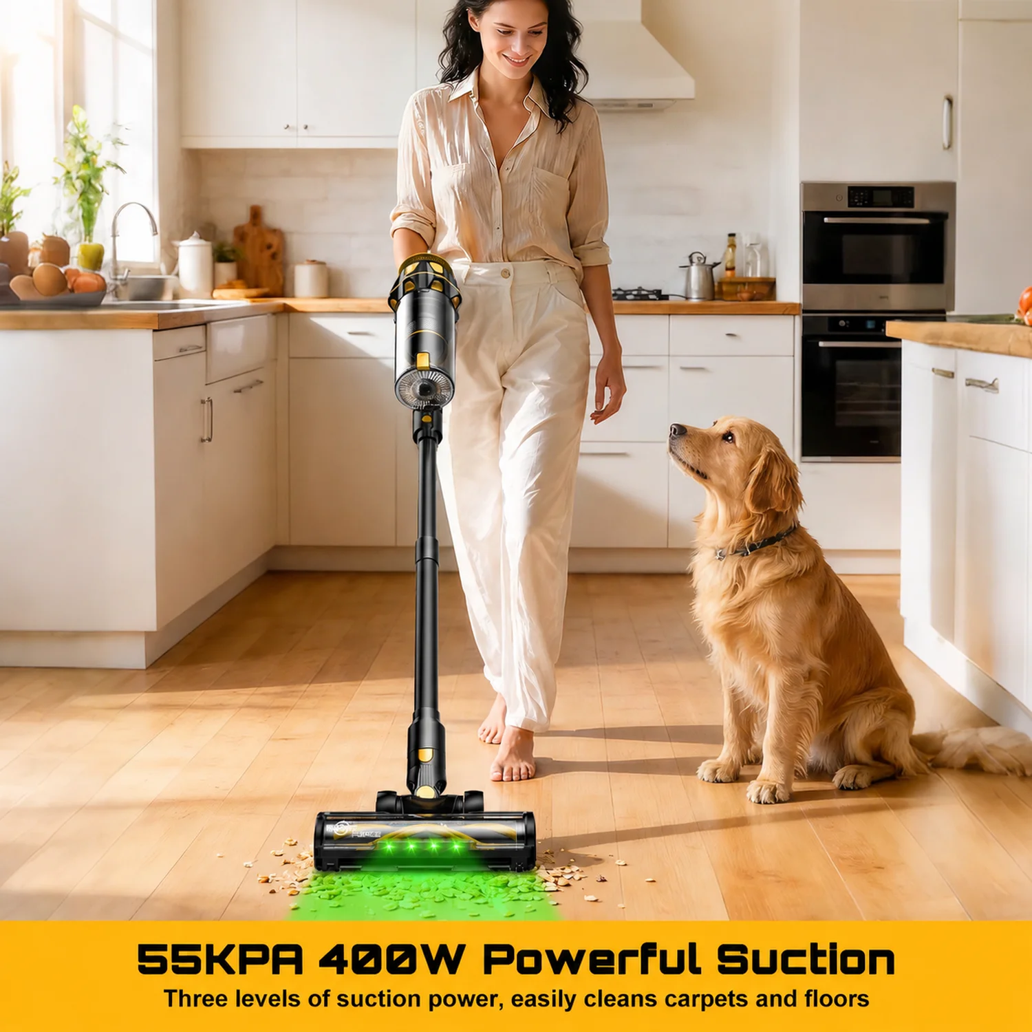 Cordless Stick Vacuum Cleaner Compatible with DeWalt 20V Battery, 55KPa Powerful Suction & 400W Motor, Self-Standing Vacuum for Hard Floors, Carpet and Home Cleaning (Battery Not Included)