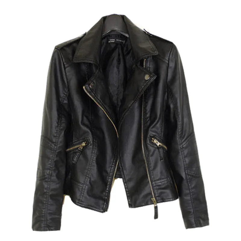 

2024 Spring Autumn Women's PU leather Jacket Black Motorcycle Short Coat Female Imitation leather Zipper Outwear Tops