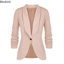 Blazer ajustado de manga larga para mujer, traje pequeño de un solo botón, color liso, para ir a la Oficina, Tops de temperamento OL, a la moda, 2024