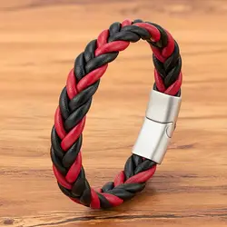 XQNI Fashion Punk Style Leather Hand-Woven Men's Bracelet Multi-color Magnet Clasp Stainless Steel Bangle Party Jewelry Gift