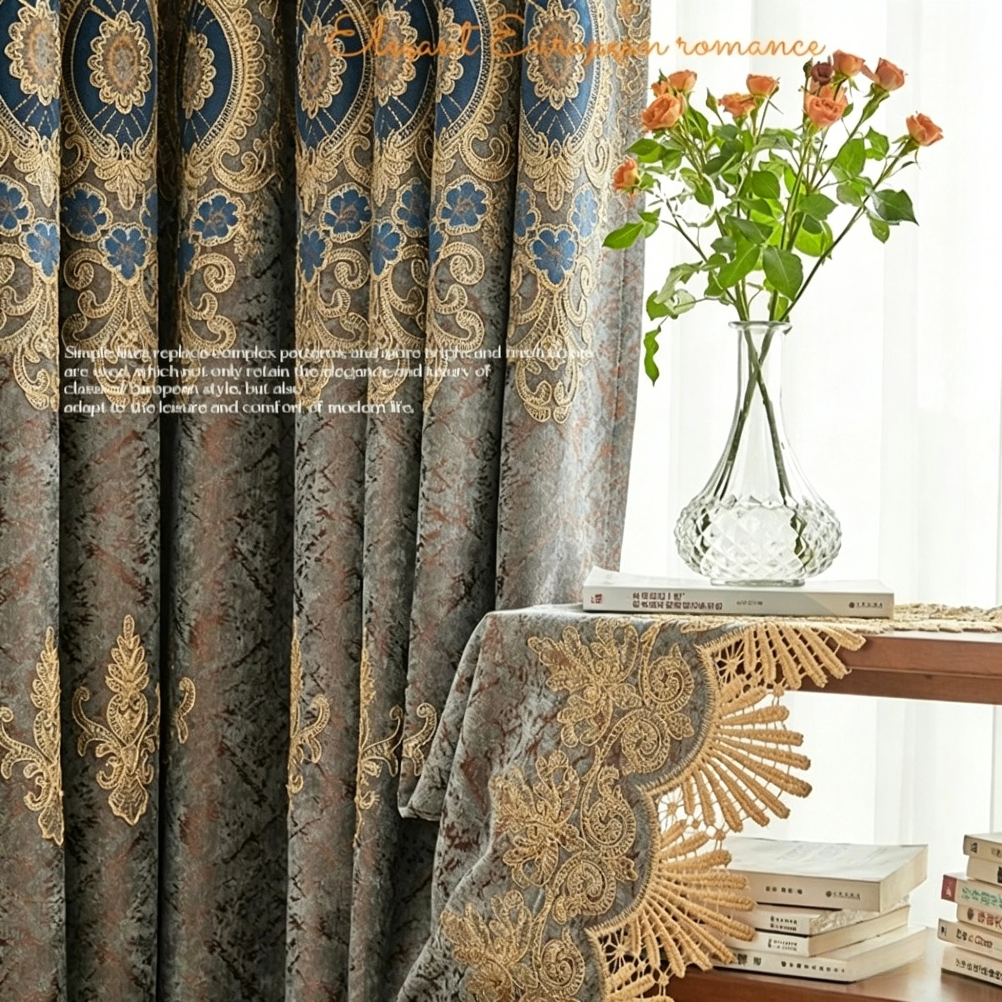 European High End Curtain Bedroom Full Blackout Soundproof Living Room Curtains Balcony Bay Window Sunshade Drapes Customized