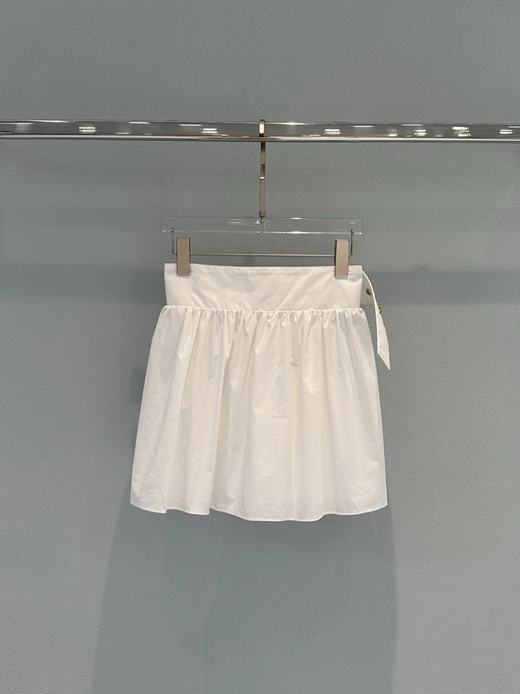 Summer Fashion Party White Elegant A-Line Mini Skirt Women's Middle Waist Multi Button Slim Pleated Sexy Short Skirt
