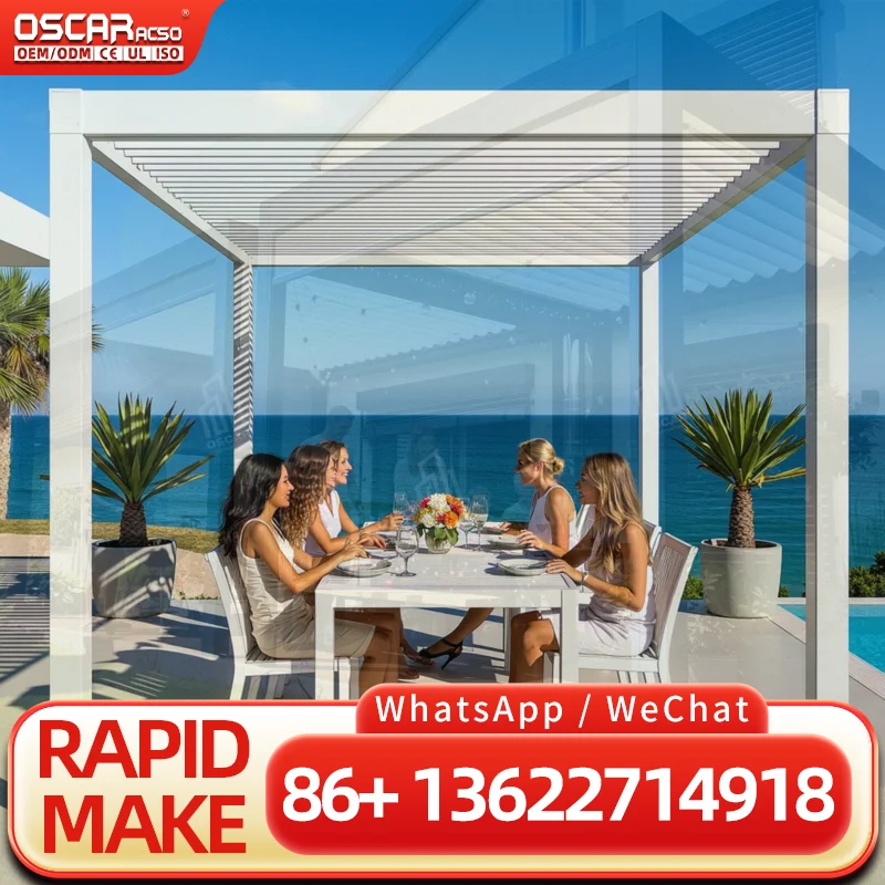 Retractable Louvered Mechanism for Pitched Roof Cover Gazebo Lights Blinds Slanted Pergola in US Outdoor Patio Garden pergola