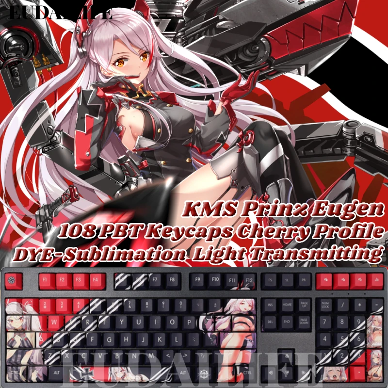 

KMS Prinz Eugen 108 Keycap PBT DYE Sublimation Azur Lane Light Transmitting Cherry Switch Cross Key Cover Mechanical Keyboard