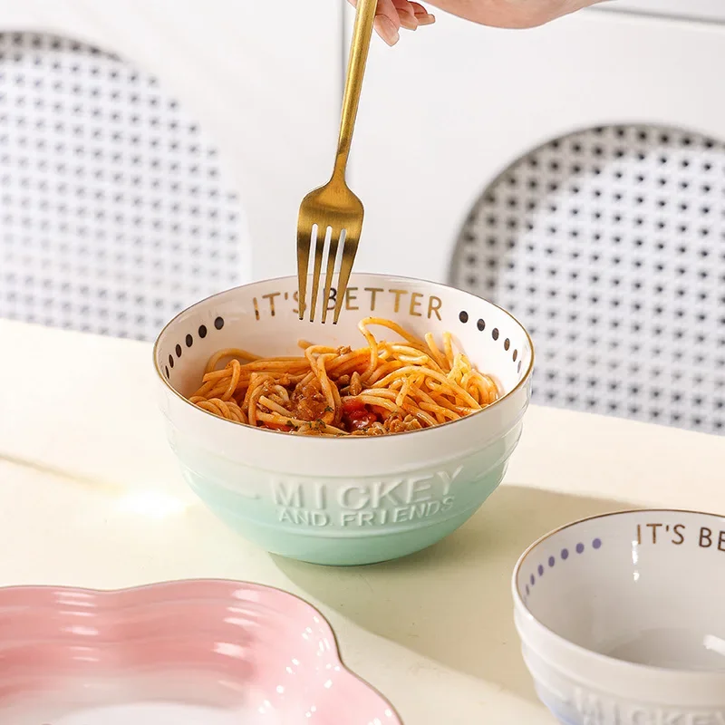 Disney Ceramics 6-inch Enjoyable Noodle Bowl Gradient Cartoon Bowl Home High-Looking Gold-painted Tableware Set