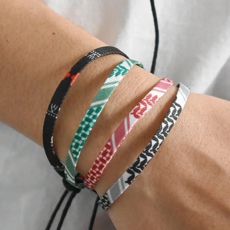 العربية وشاح نمط المنسوجة سوار للنساء الرجال اليدوية العرقية موجة نقطة الملونة أساور مطوية زوجين موضة مجوهرات الصيف