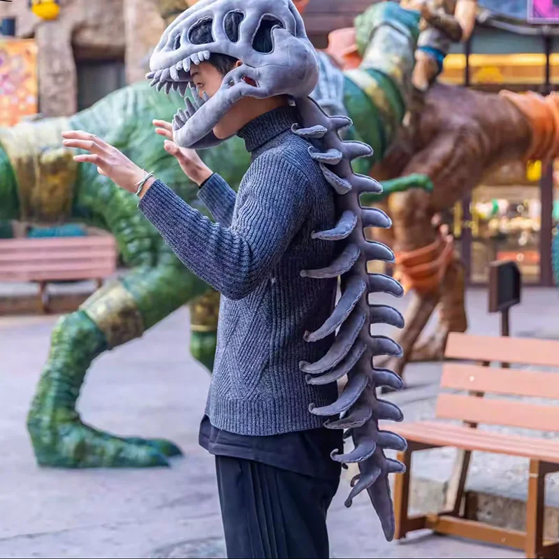Dinosaurier Skelett Kopfbedeckung Outfit Plüschtier Skelett Kinder Erwachsene Kostüm Requisiten Halloween Kostüm Kind Erwachsene Cooles Geschenk