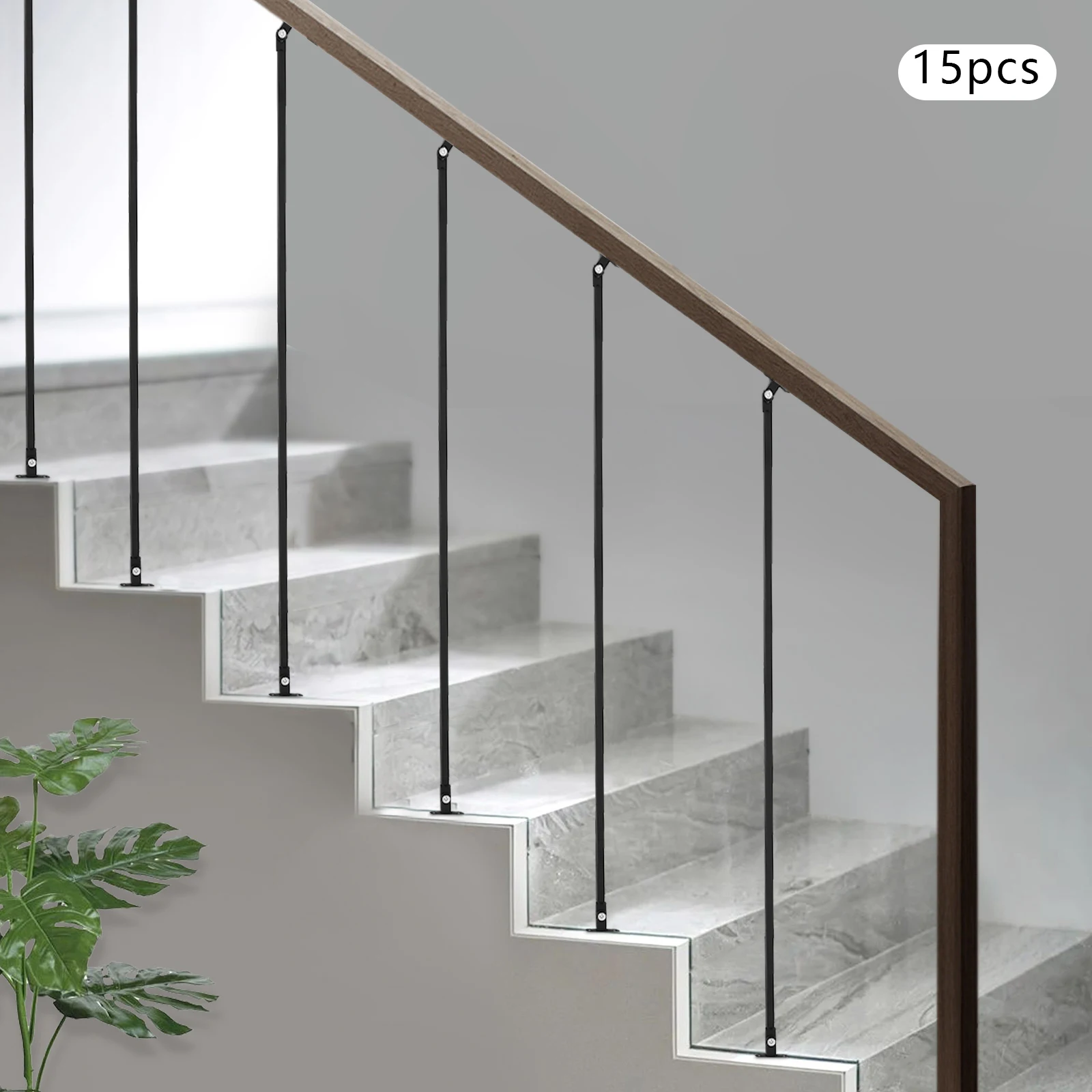 15個の黒い錬鉄製手すり子（ベース付き） |   室内階段の手すり交換部品 |   簡単なDIYで階段をアップグレード