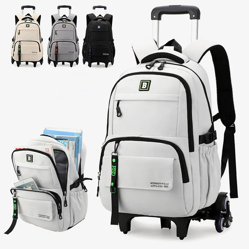 

School Bag With Wheels Rolling Backpack For Boy Girls Kids Wheeled Trolley Schoolbags Travel Trolley 2/6 Wheels backpack Luggage