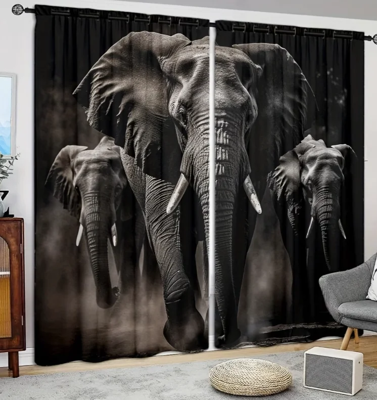 2pcs Window Curtains Elephant Collage Curtains Suitable for Living Room, Bedroom, Kitchen, Bathroom, Home Decor, Room Decor