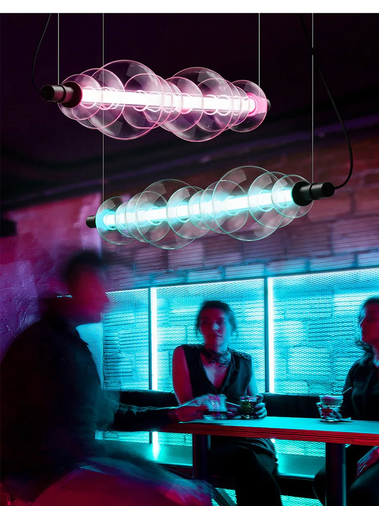 Simple long LED lights cafe bar colorful lamps and lanterns bar milk tea store bubble ball restaurant glass chandelier