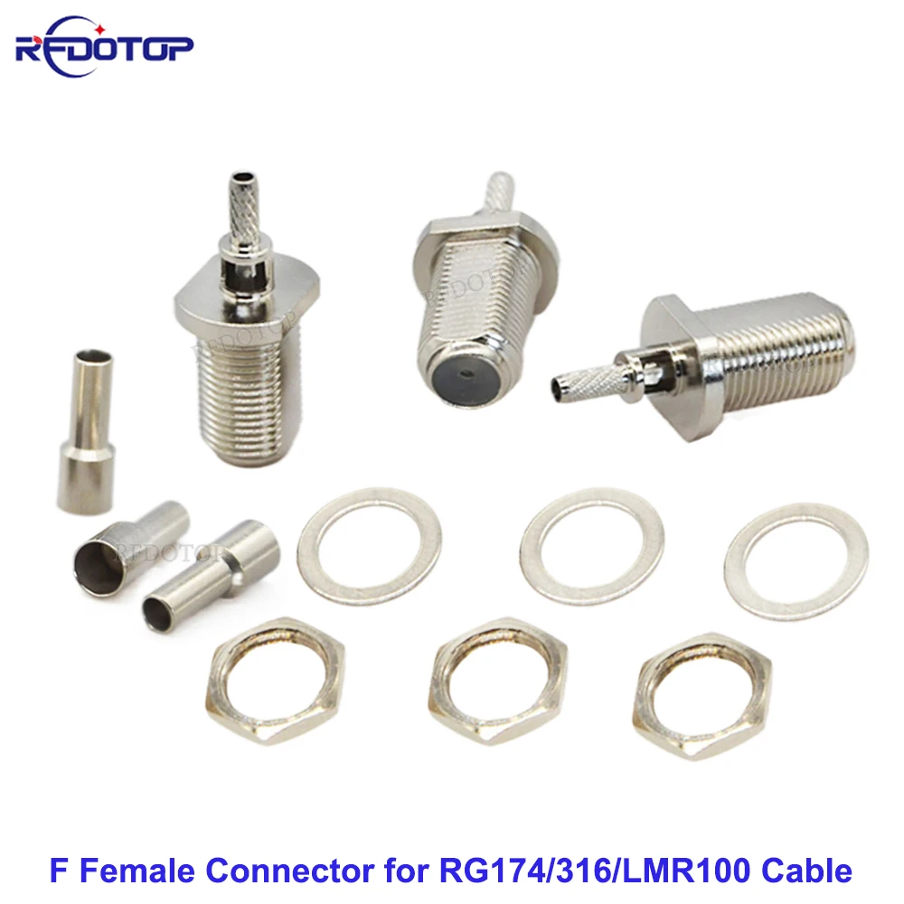 

10Pcs/Lot F Female Jack Straight 50 Ohm F Type 50-1.5 Connector Crimp for RG174/RG316/LMR100 RF Cable Gold Plated Brass