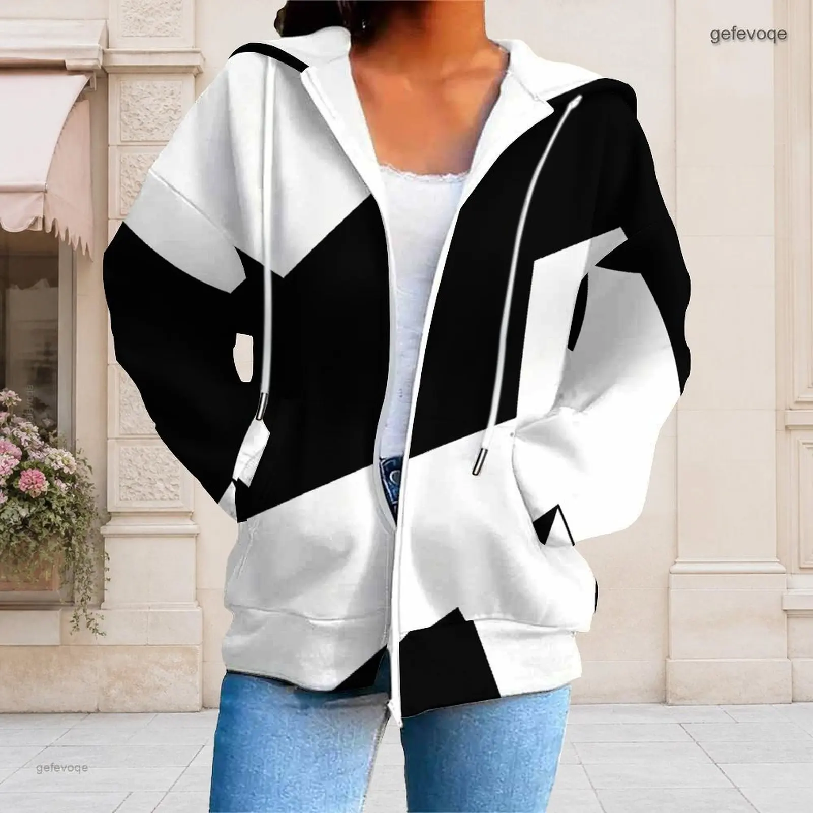 Women Black Neon Green Brush Stroke Print Zip Up Long Sleeve Hoodie
